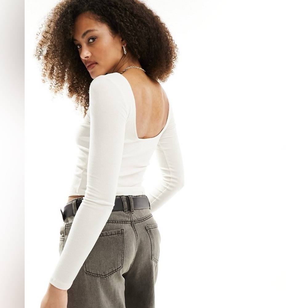 Cotton on Boat Neck Long Sleeve Crop Top Porcelain-White